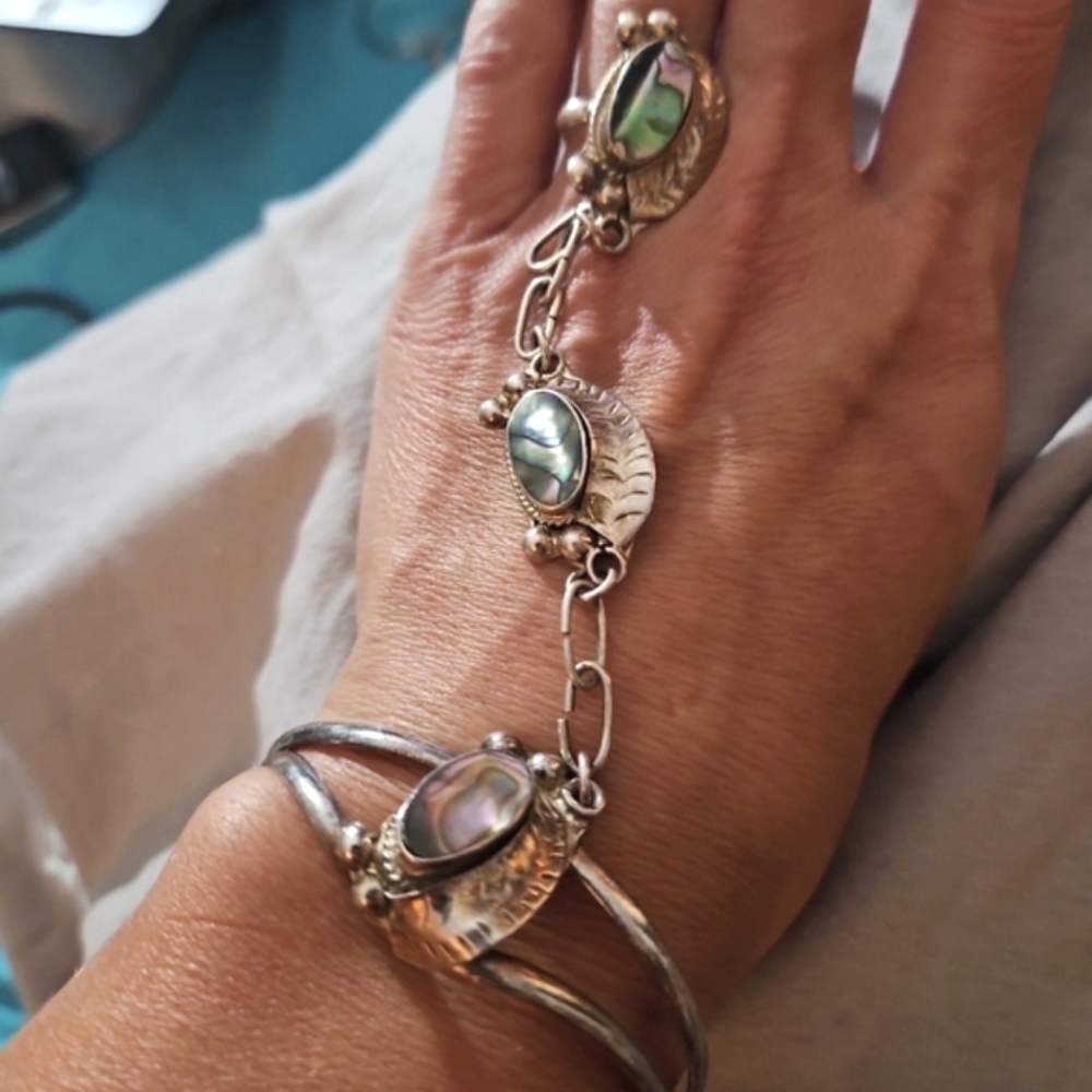N/A Navajo Squash blossom 925 Sterling cuff slave bracelet ring